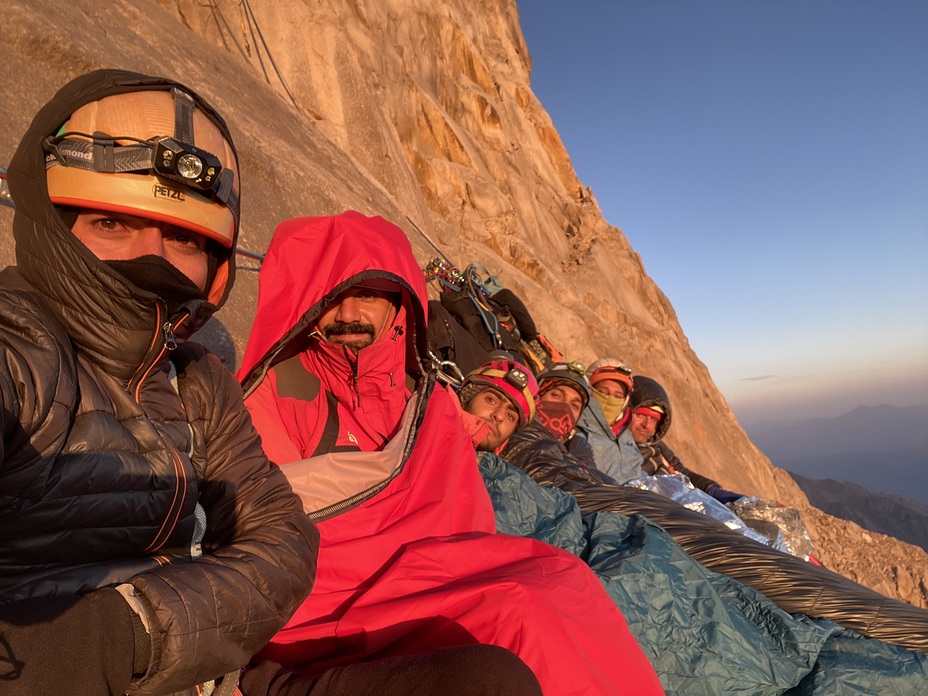 Bivouac on Alamkuh wall 4850 m, Alam Kuh or Alum Kooh