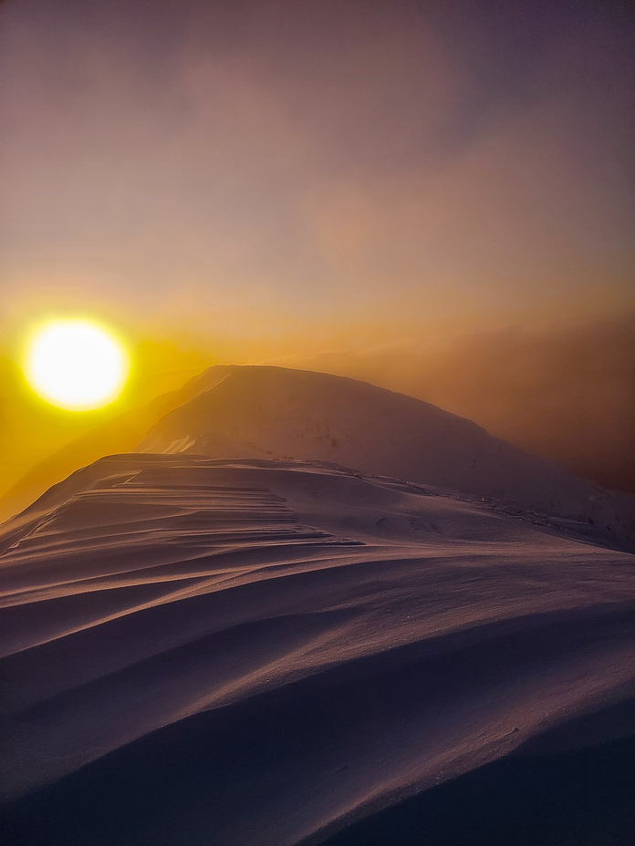 Winter Sun over summit, Mount Feathertop