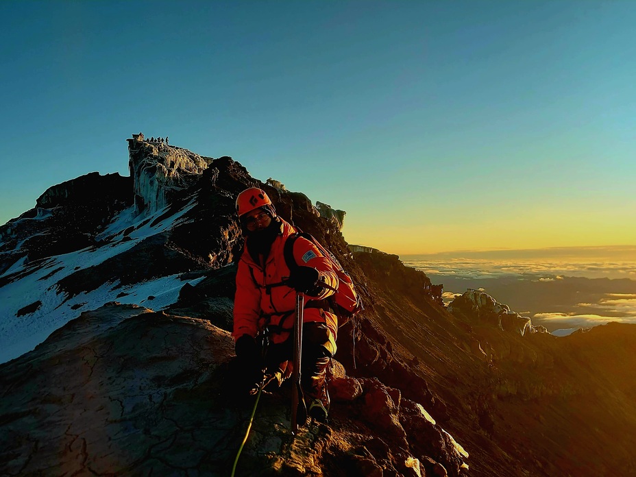 On the descent, summit in background, Cotopaxi