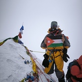 Jordan flag on summit, Makalu