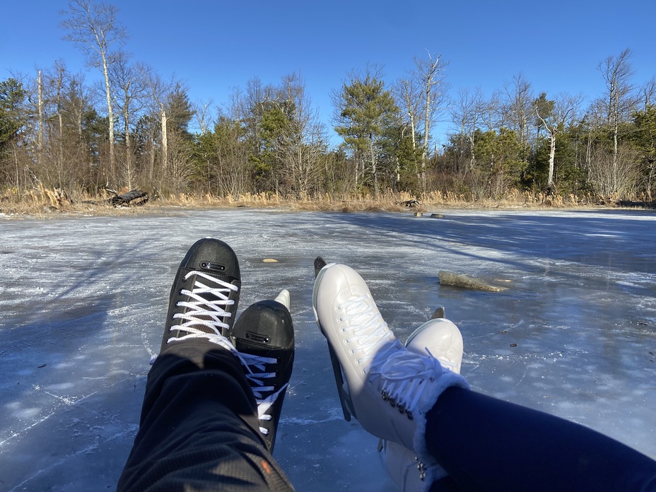 Jay and Kim skate Shortoff pond 1/25/25, Shortoff Mountain